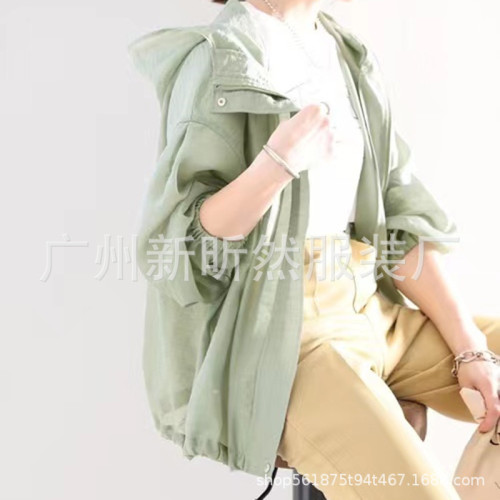防曬衣女2025日系夏季人氣休閒寬松拉鍊連帽純色外套上衣