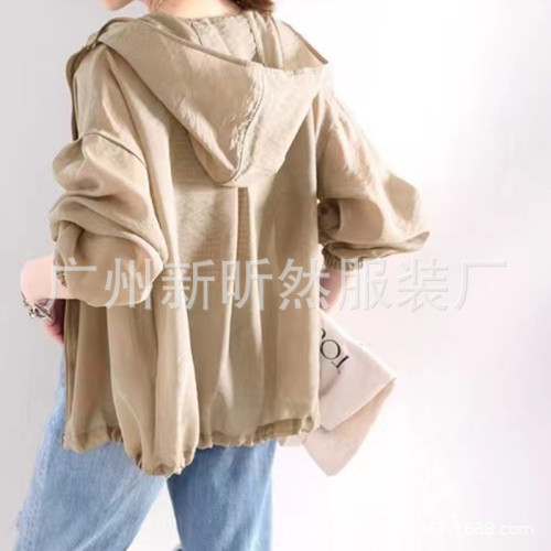 防曬衣女2025日系夏季人氣休閒寬松拉鍊連帽純色外套上衣