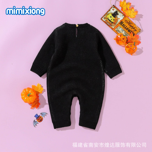 ins熱賣咪咪熊新款嬰幼兒歐美萬聖節連體衣爬服個性骷髏骨架提花