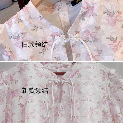 120-350斤大碼女裝復古少女開叉碎花連衣裙胖mm2024夏新款茶歇裙