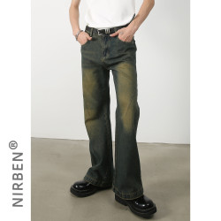 nirben牛仔|新品顯瘦高微喇叭VIBE風水洗做舊寬松牛仔褲長褲男潮