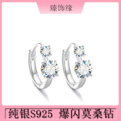 純銀S925莫桑鑽簡約四爪耳鉤跨境熱銷歐美亞馬遜爆款高級鍍厚金