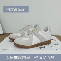真皮厚底內增高6cm德訓鞋女 2023夏季軟底復古阿甘鞋運動休閒女鞋