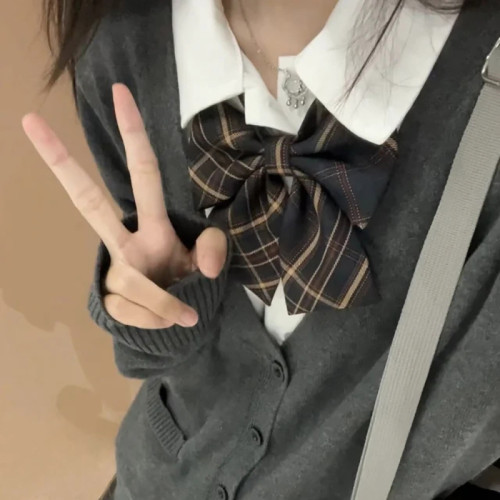 JK毛衣開衫外套女春秋日系學院風製服校供感深灰長袖針織上衣