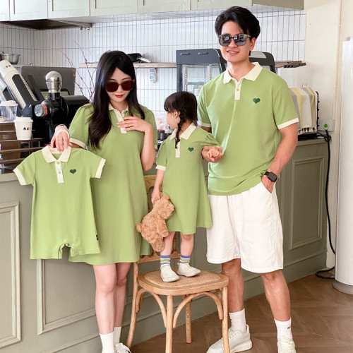 【】親子裝2023夏裝母女韓版收腰顯瘦連衣裙T恤情侶裝polo衫