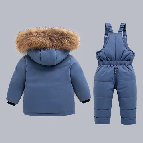 戶外冬裝歐美滑雪服兒童羽絲絨絲服保暖套裝加厚兩件套