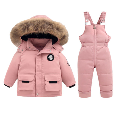戶外冬裝歐美滑雪服兒童羽絲絨絲服保暖套裝加厚兩件套