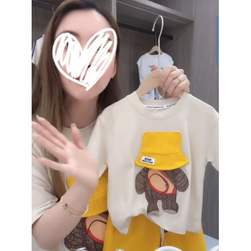 2395網紅炸街親子裝母子母女一家三四口高級小熊戴帽班服短袖嬰兒