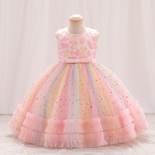 女童禮服裙高級走秀公主裙2025新款女寶蓬蓬網紗裙兒童生日周嵗裙
