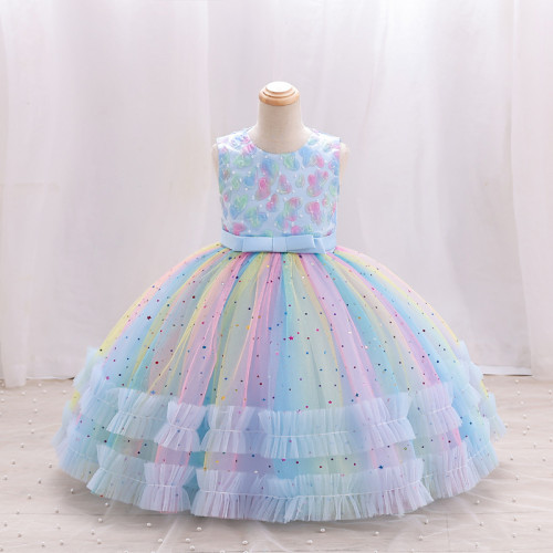 女童禮服裙高級走秀公主裙2025新款女寶蓬蓬網紗裙兒童生日周嵗裙