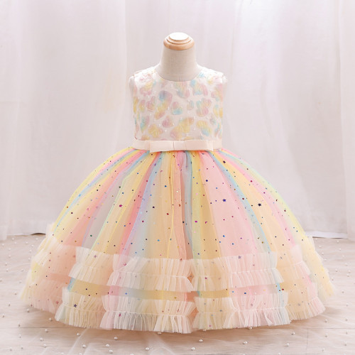 女童禮服裙高級走秀公主裙2025新款女寶蓬蓬網紗裙兒童生日周嵗裙
