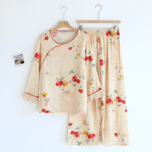 睡衣女春夏甜美網紅風家居服清新竹纖維休閒睡衣長袖長褲套裝