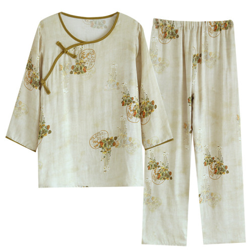 睡衣女春夏甜美網紅風家居服清新竹纖維休閒睡衣長袖長褲套裝