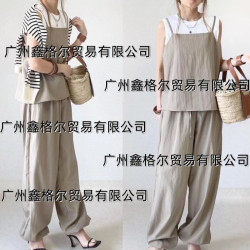 時尚休閒套裝女日韓春夏吊帶上衣+系帶濶腿長褲套裝兩件套