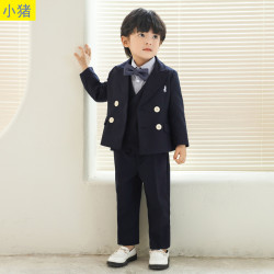 兒童西裝套裝男童花童婚禮服寶寶周嵗小童鋼琴演出服綉花馬甲衣服