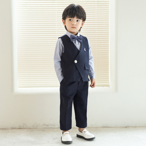 兒童西裝套裝男童花童婚禮服寶寶周嵗小童鋼琴演出服綉花馬甲衣服
