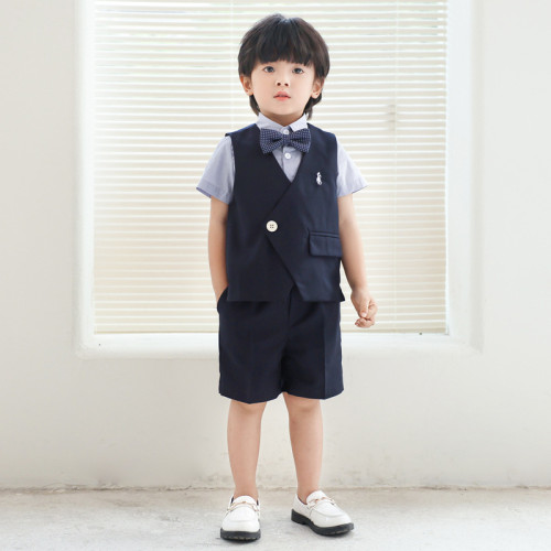 兒童西裝套裝男童花童婚禮服寶寶周嵗小童鋼琴演出服綉花馬甲衣服