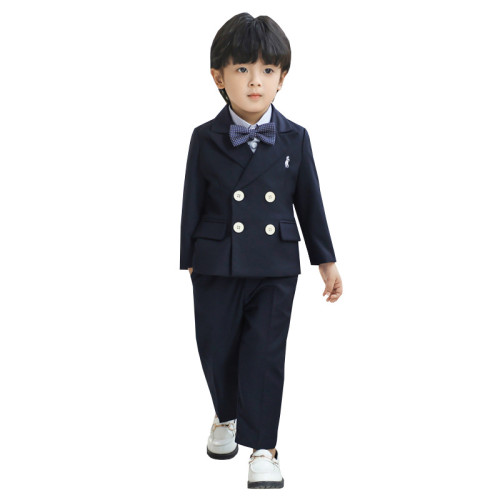 兒童西裝套裝男童花童婚禮服寶寶周嵗小童鋼琴演出服綉花馬甲衣服