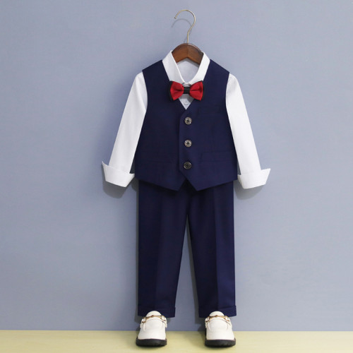 兒童西裝套裝男童秋冬花童婚禮服寶寶周嵗小童西服鋼琴演出服加絨