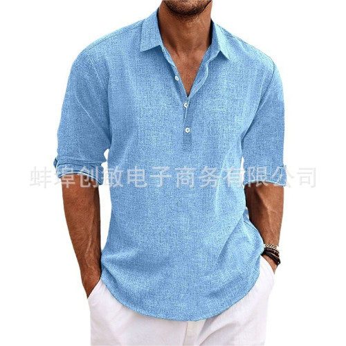 新款歐美男式新款套頭襯衫 青少年時尚寬松長袖居家休閒襯衣