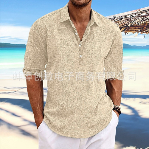 新款歐美男式新款套頭襯衫 青少年時尚寬松長袖居家休閒襯衣