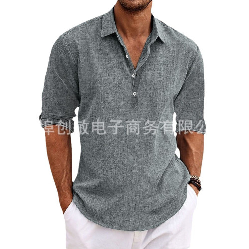新款歐美男式新款套頭襯衫 青少年時尚寬松長袖居家休閒襯衣