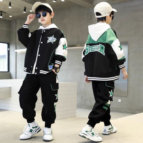 男童春秋套裝網紅棒球服外套運動童裝2025年新款男孩洋氣中大童