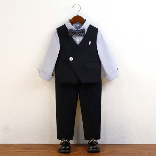 兒童西裝男童刺綉小西服馬甲套裝花童周嵗禮服寶寶主持鋼琴演出服