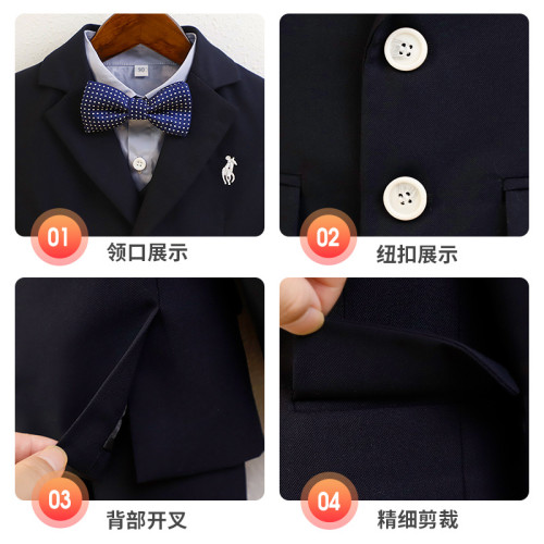 兒童西裝男童刺綉小西服馬甲套裝花童周嵗禮服寶寶主持鋼琴演出服