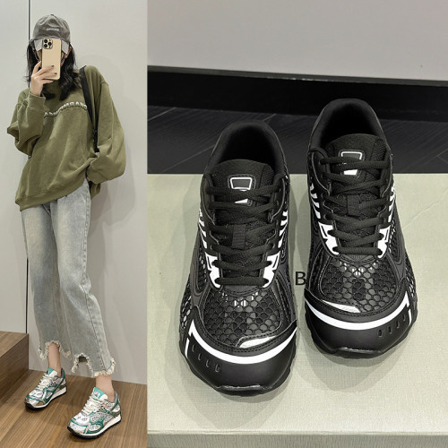 網紅拼色老爹鞋女新款休閒運動鞋厚底真皮顯瘦百搭板鞋女ins超火