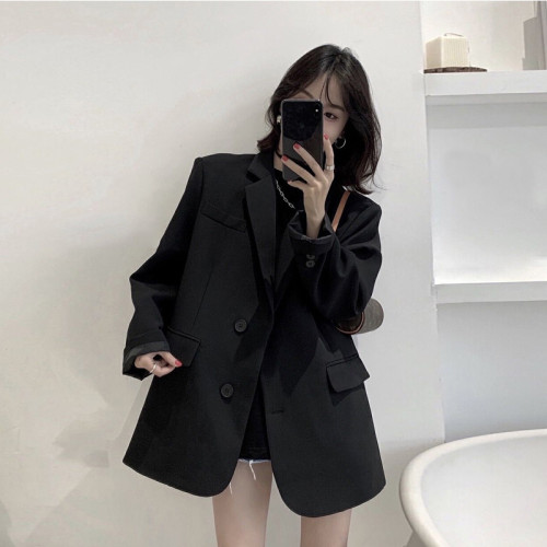 高級感黑色西裝外套女2023年春秋新款韓版寬松小個子西服套裝上衣