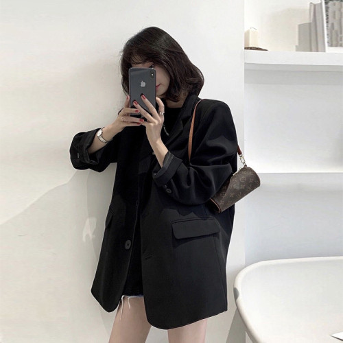 高級感黑色西裝外套女2023年春秋新款韓版寬松小個子西服套裝上衣