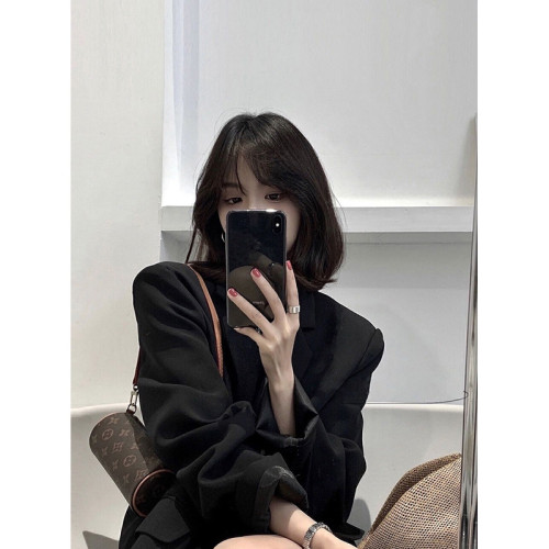高級感黑色西裝外套女2023年春秋新款韓版寬松小個子西服套裝上衣