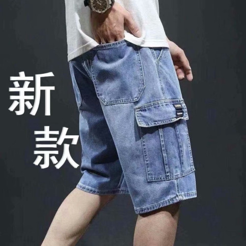 夏季潮牌牛仔短褲男士寬松五分褲薄款中褲馬褲青年工裝牛仔褲