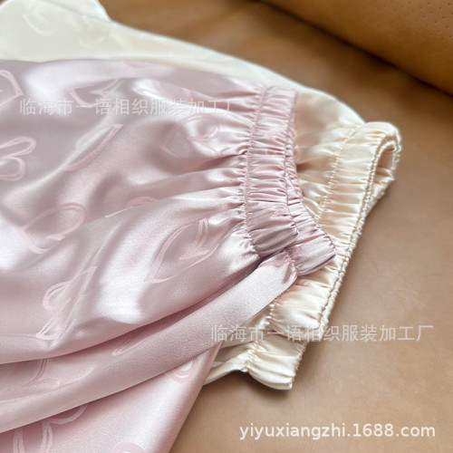 秋季新款提花愛心刺綉冰絲睡衣女 仙女風V領可外穿休閒舒適家居服