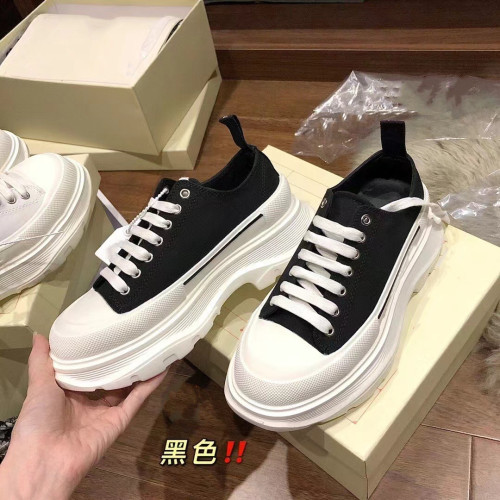 純原麥崑帆布鞋女2024春新款松糕增高麥崑厚底鞋百搭系帶小白鞋