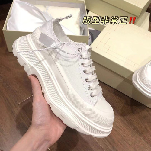 純原麥崑帆布鞋女2024春新款松糕增高麥崑厚底鞋百搭系帶小白鞋