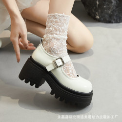 美足動力復古粗跟瑪麗珍鞋女2024春新款英倫風圓頭厚底增高小皮鞋
