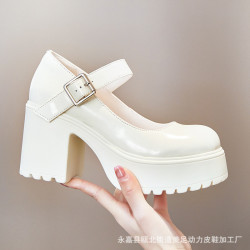 美足動力粗跟厚底瑪麗珍鞋女2025新防水台超高跟小個子jk淺口單鞋