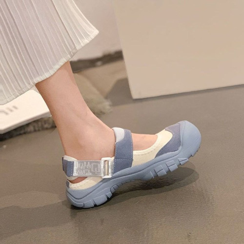 醜萌魔術貼涼鞋女2024夏新款韓版圓頭女鞋厚底休閒一字運動鞋潮鞋