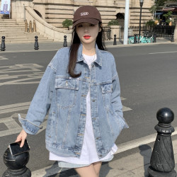 歐洲站春秋新款韓版寬松淺藍色夾克寬松牛仔外套女上衣BF風慵懶風