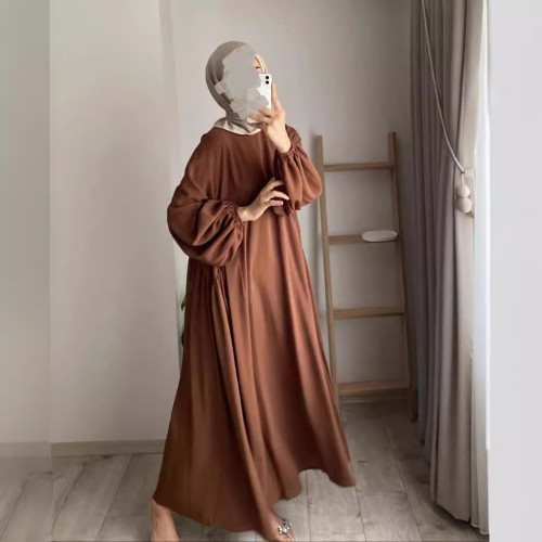 歐美春秋季新款穆斯林女裝純色優雅時尚寬松套頭連衣