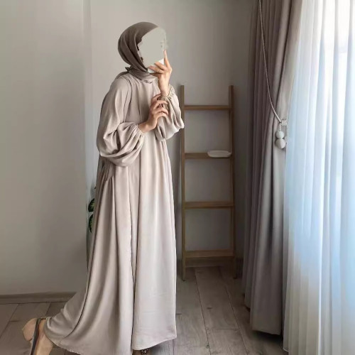 歐美春秋季新款穆斯林女裝純色優雅時尚寬松套頭連衣