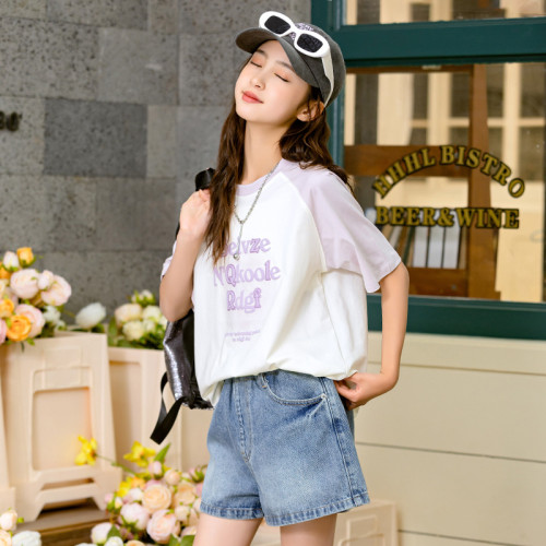 女童短袖t恤2024新款大童夏裝洋氣夏季13嵗女孩洋氣時髦半袖上衣