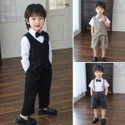 男童休閒套裝夏季衣服中小童演出服兒童演講寶寶周嵗花童禮服