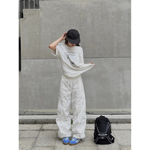 繖兵褲女夏季新款束腳小衆寬松百搭抽繩休閒濶腿褲子
