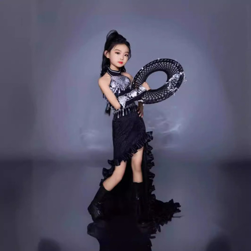 女童民族風苗疆風服裝8潮服無袖背心拖尾裙9黑白配色7春夏中大童6