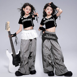 爵士舞服裝女童潮酷炸街演出服裝街舞兒童潮服少兒jazz練功表演服