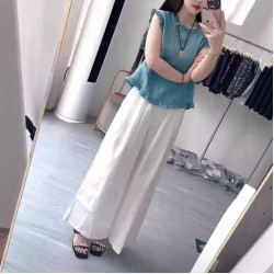 25569大愛美依緣2025夏季新絕美減齡無袖格子上衣寬松垂感長褲女
