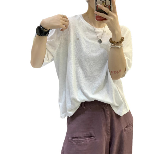 柔軟雪花棉麻T恤韓國短袖夏季純色寬松顯瘦上衣女百搭透氣打底衫
